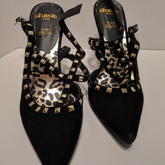 Black studded t-strap pointed heels size 10 - Picture 3 of 8